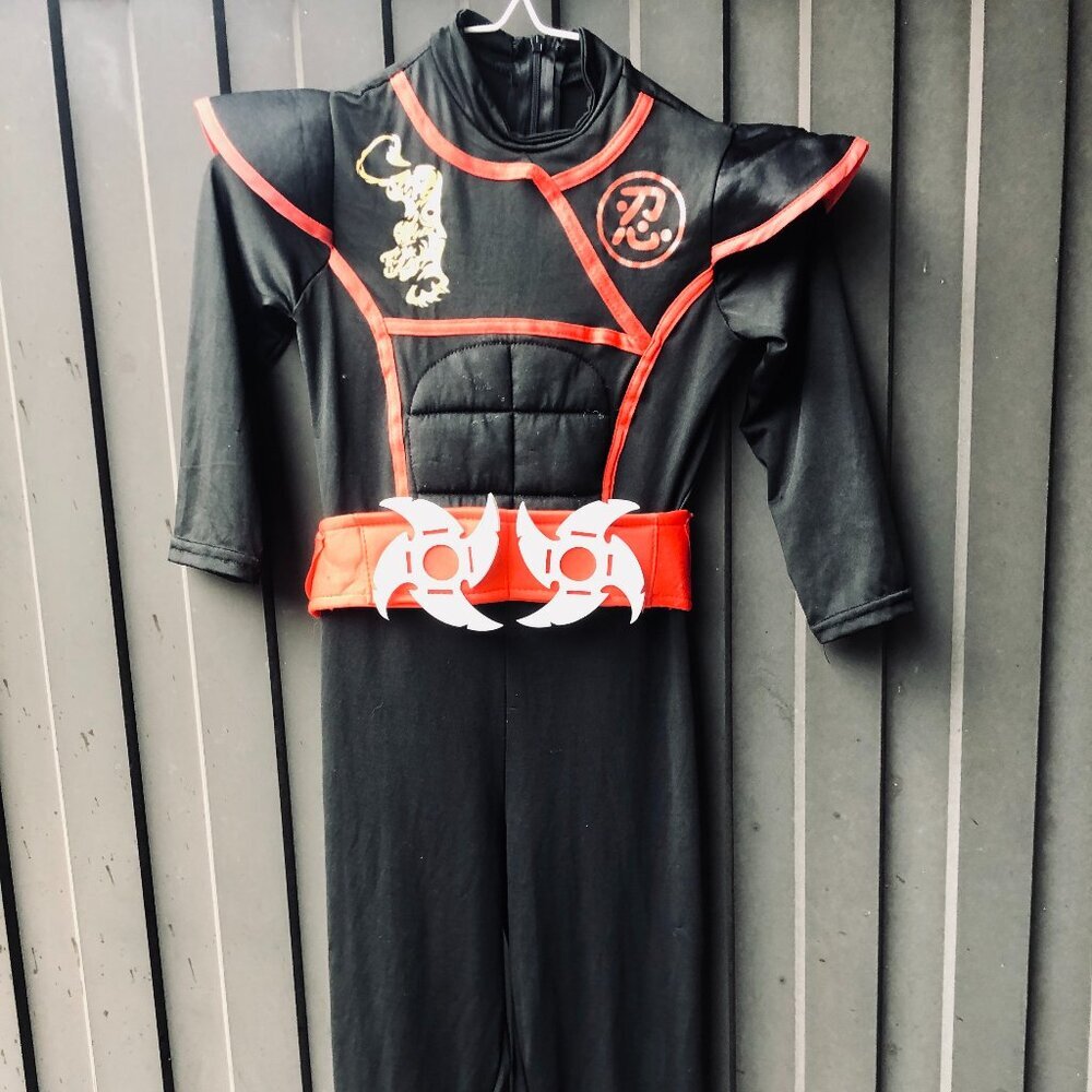 Ninja Halloween Costume Kids Size S with Belt - Black & Red